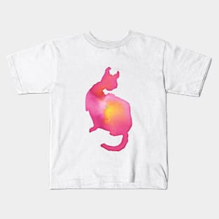 Yellow And Pink Cat Cleaning Its self Kids T-Shirt